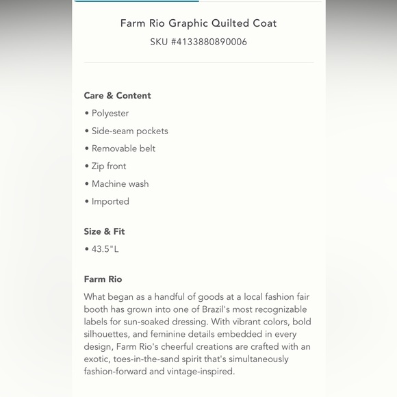 Anthropologie NWT Farm Rio Graphic Quilted Reversible Coat Size M. - Picture 11 of 11